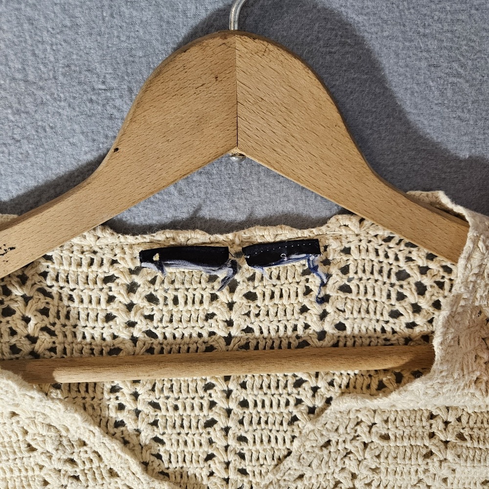 VTG Cream Crochet Cardigan Scalloped Open Knit Grannycore Coquette Cottagecore S - Picture 5 of 7